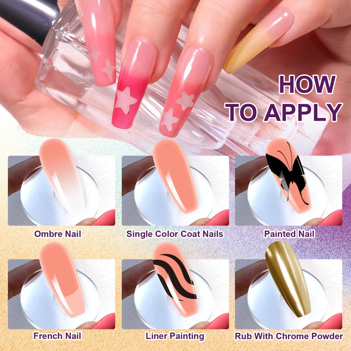 U-Shinein Gradient Painting Gel, 4 Colors Ombre Gel Nail Polish Include White Nude Almond Black Sponging for Pigment Pat Nails French Manicure Soak Off UV DIY Nail Art Essentia Set