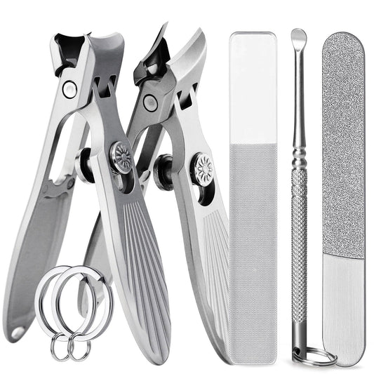 VOGARB Curved and Slanted Nail Clippers Set for Men, Toe Nail Clippers for Seniors Thick Toenails, Large Wide Jaw Opening Sharp Nail Cutter with Catcher Heavy Duty for Adult Women