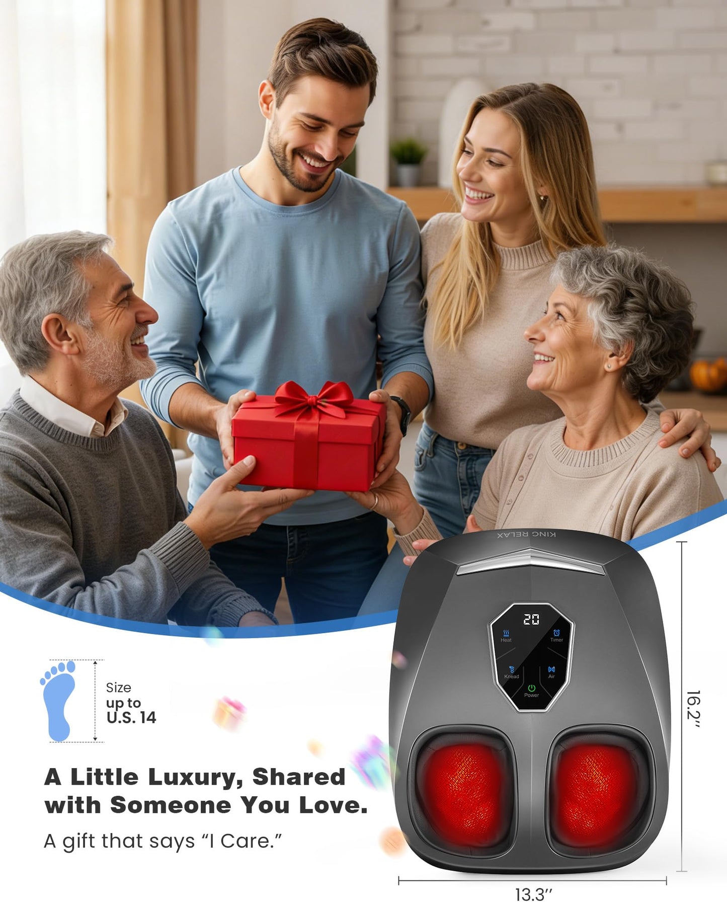 KING RELAX Shiatsu Foot Massager with Heat, 2026 Upgraded Deep Kneading and Squeeze Massage for Plantar Fasciitis, LCD Touch Panel & Remote Control, Modern Sculpted Design, Fits Up to Men Size 14 Gray