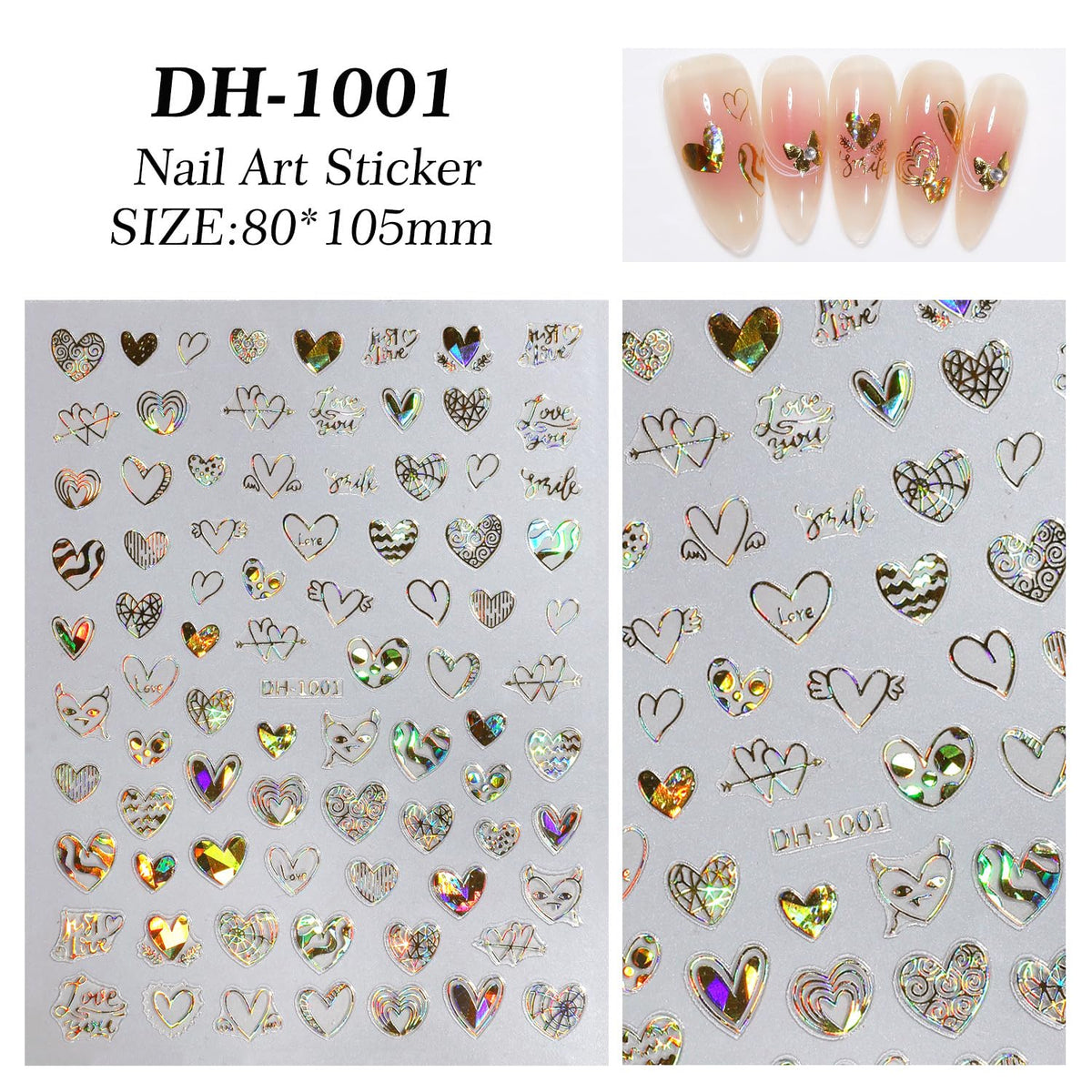 7 Sheets Heart Nail Stickers for Nail Art Valentine’s Day Nail Decals 5D Self-Adhesive Coloful Metal Heart Nail Design Valentines Day Nails Supplies for Women Girls DIY Nail Art Decor
