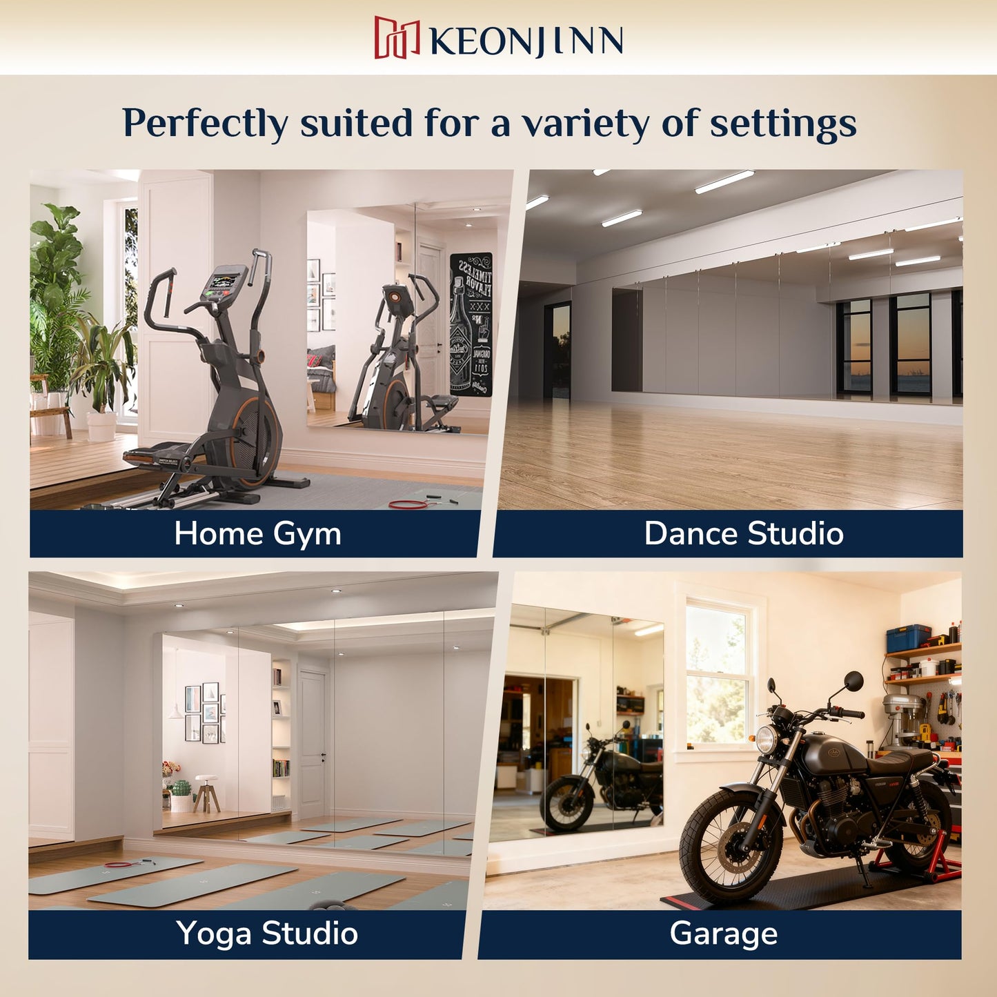 Keonjinn Home Gym Mirror, 72" x 36" Workout Mirrors for Home Gym, Frameless Tempered Glass, Full Body Wall Mirrors for Fitness Exercise, Yoga Room, Dance Studio, Garage