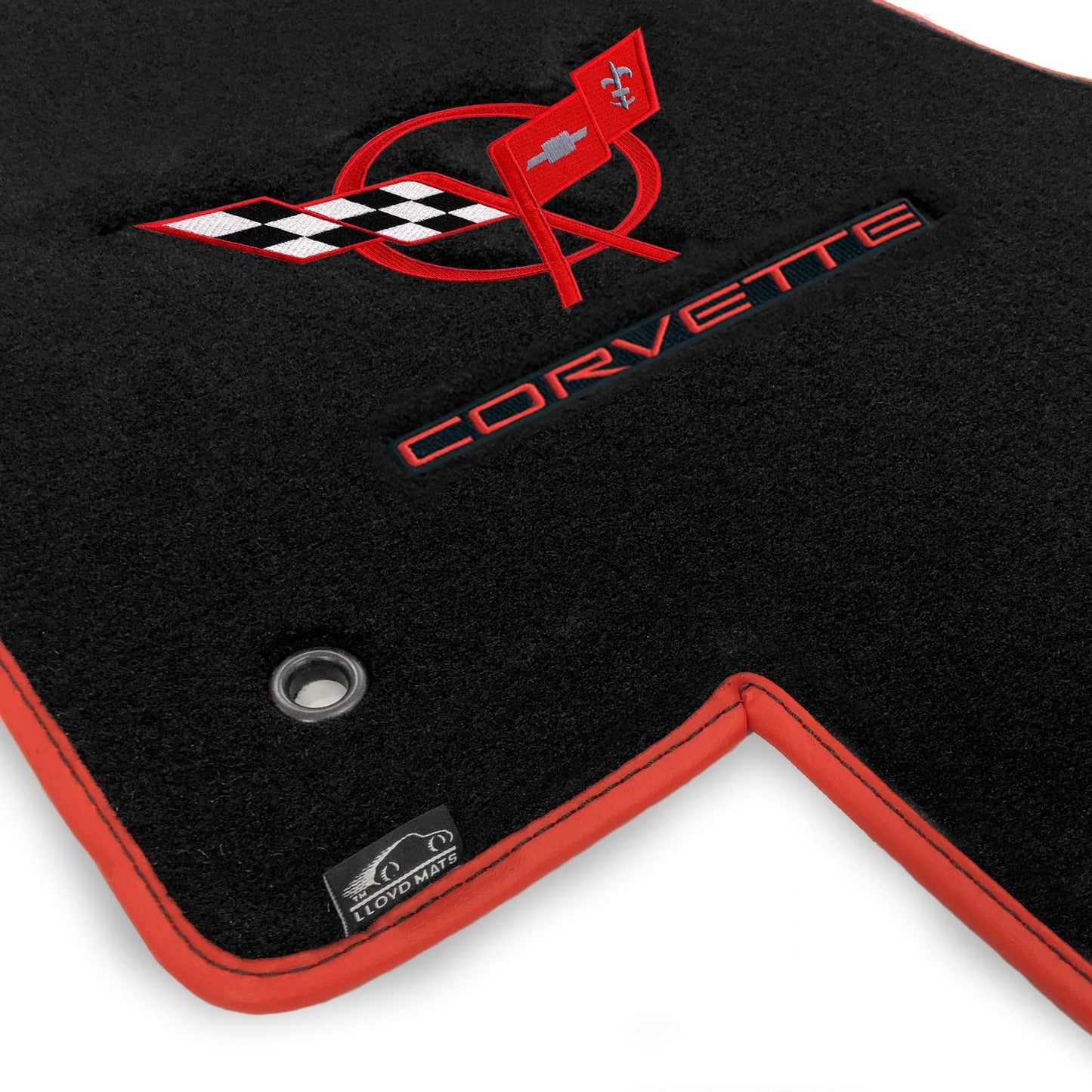Lloyd Mats Custom-Fit Carpeted Floor Mats Premium Luxury Car Floor Liners for C5 Corvette 1997-2004 Silver Flag 2Pc Set Black (Black, 2PC - Red Flags + Corvette)
