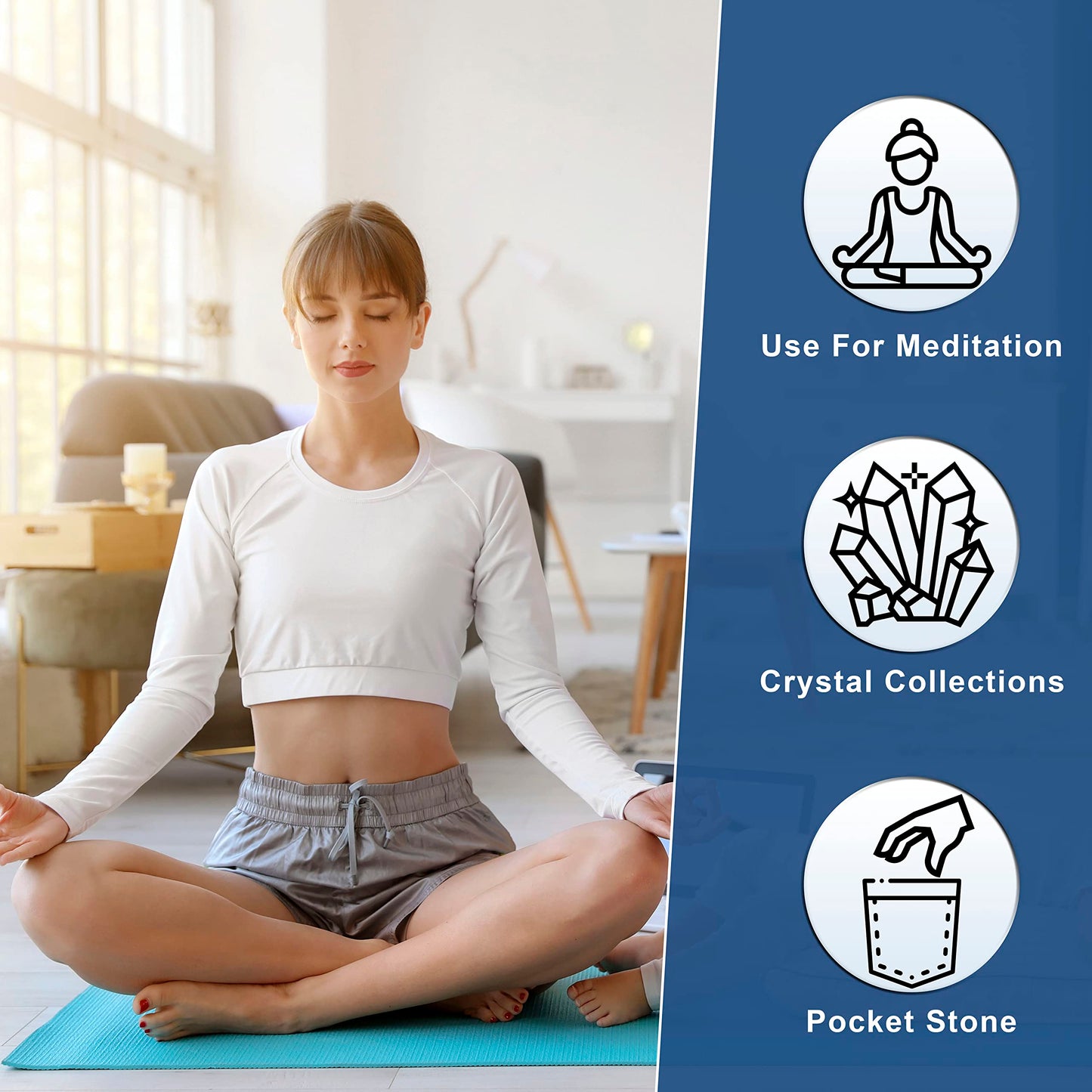 Crocon 50mm Sodalite Heart Stone Big Heart Shape Puff Stones Set 450+ Carats Pocket Crystal Healing Tumble Collection Palm Worry Stone Good Luck Charm Meditation Gift Craft Home Decor