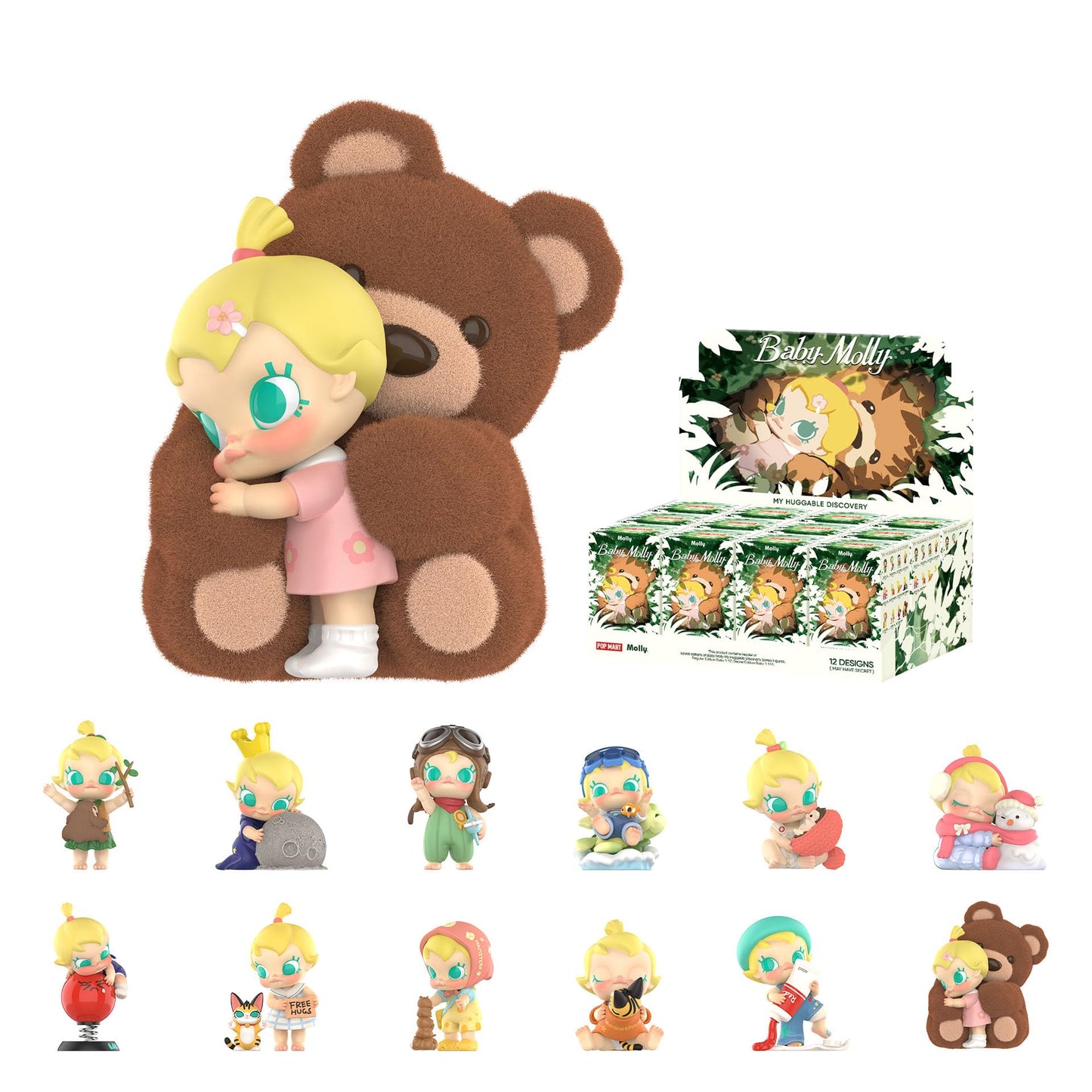 POP MART Baby Molly My Huggable Discovery Series Figures, 12PCs Blind Box Figures, Random Design Action Figures Collectible Toys Home Decorations, Holiday Birthday Gifts, Whole Set