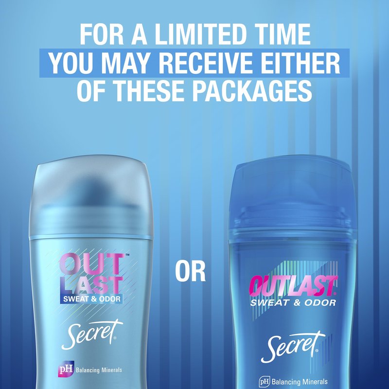 Secret Outlast Antiperspirant Deodorant for Women, 72hr Sweat & Odor Protection, PH Balancing Minerals, Invisible Solid, Completely Clean Scent, 2.6 oz