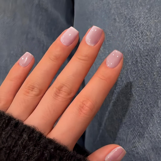 KQueenest Cat Eye Press on Nails Short, 30 Pcs Acrylic Press on Nails Square, Glass Muted Pastel Pink Fake Nails Press on Short, Sparkly Chrome Design, Reusable Soft Gel Glue on Nails for Women Gift