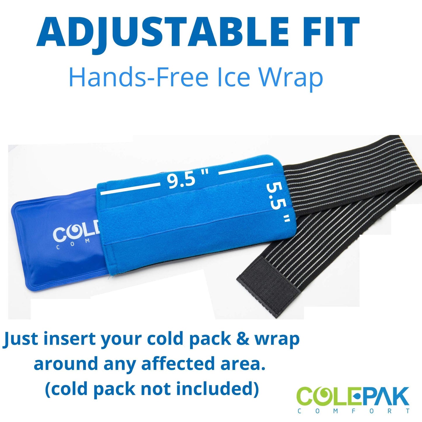 ColePak Comfort Ice Pack Sleeve - 5.5" x 9.5"" Pouch Holder with Wide Elastic Strap (Ice Pack Not Included) Blue"