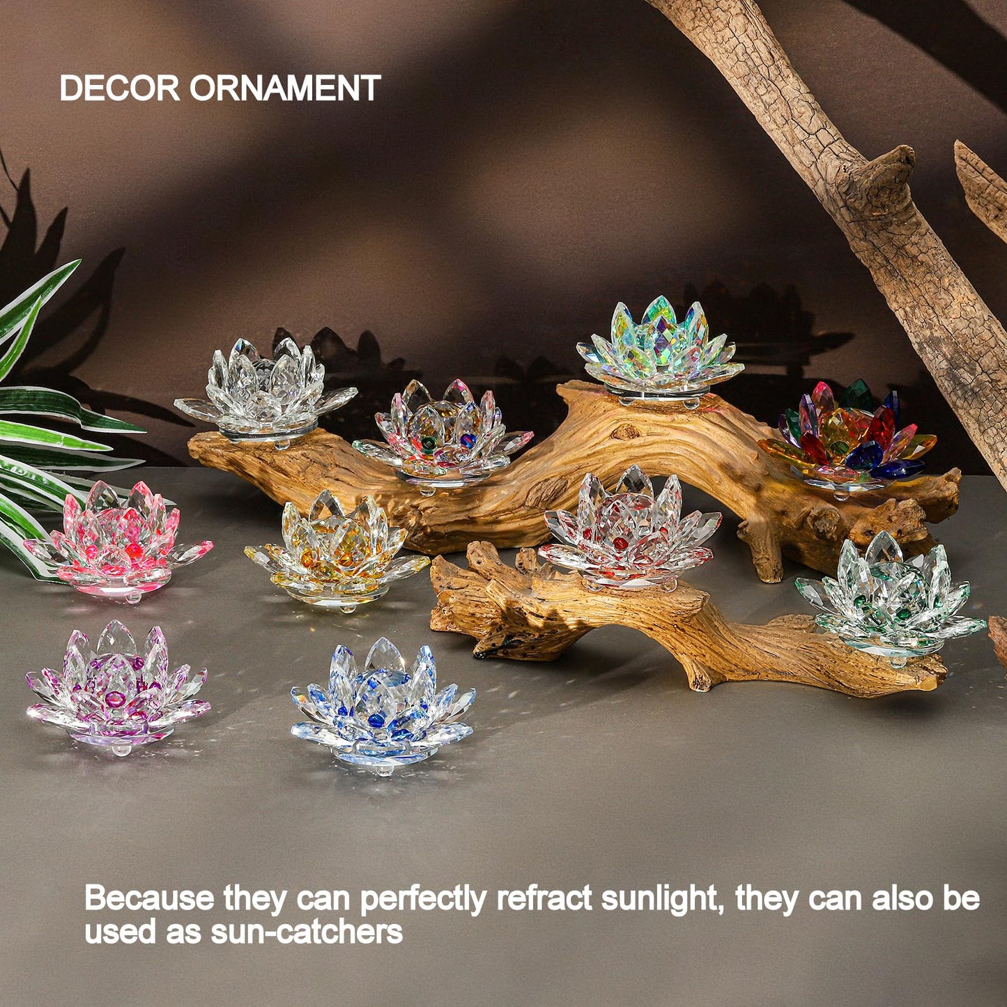 TENGFENG Sparkle Crystal Lotus Flower - 4'' Hue Reflection Clear Crystal Lotus for Feng Shui Home Decor Sun Catcher Ornaments or Paper Weight with Gift Box (100MM) Transparent RED