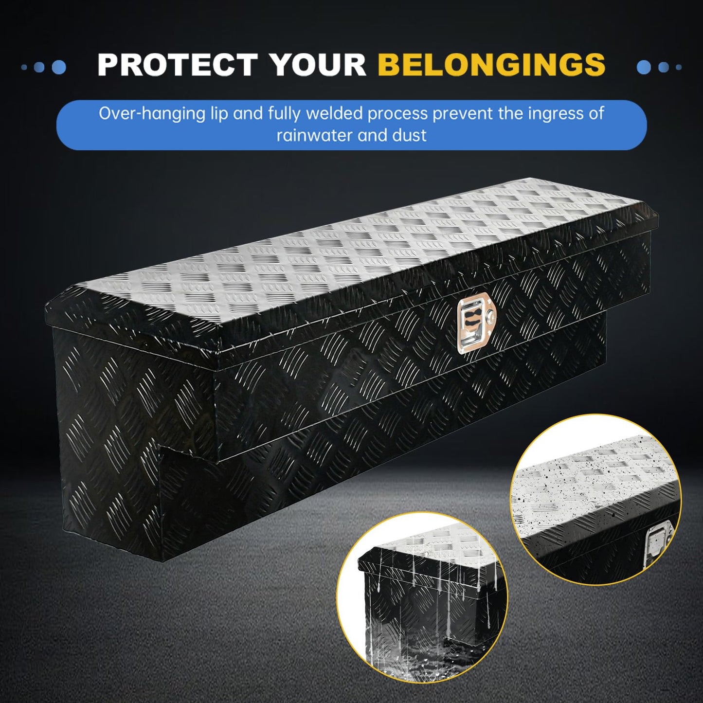 WULAZMU 48"x13.4"x13" Aluminum Truck Side Tool Box, Heavy Duty 5 Bar Tread Side Mount Tool Box with Paddle Latch & Keys, Black