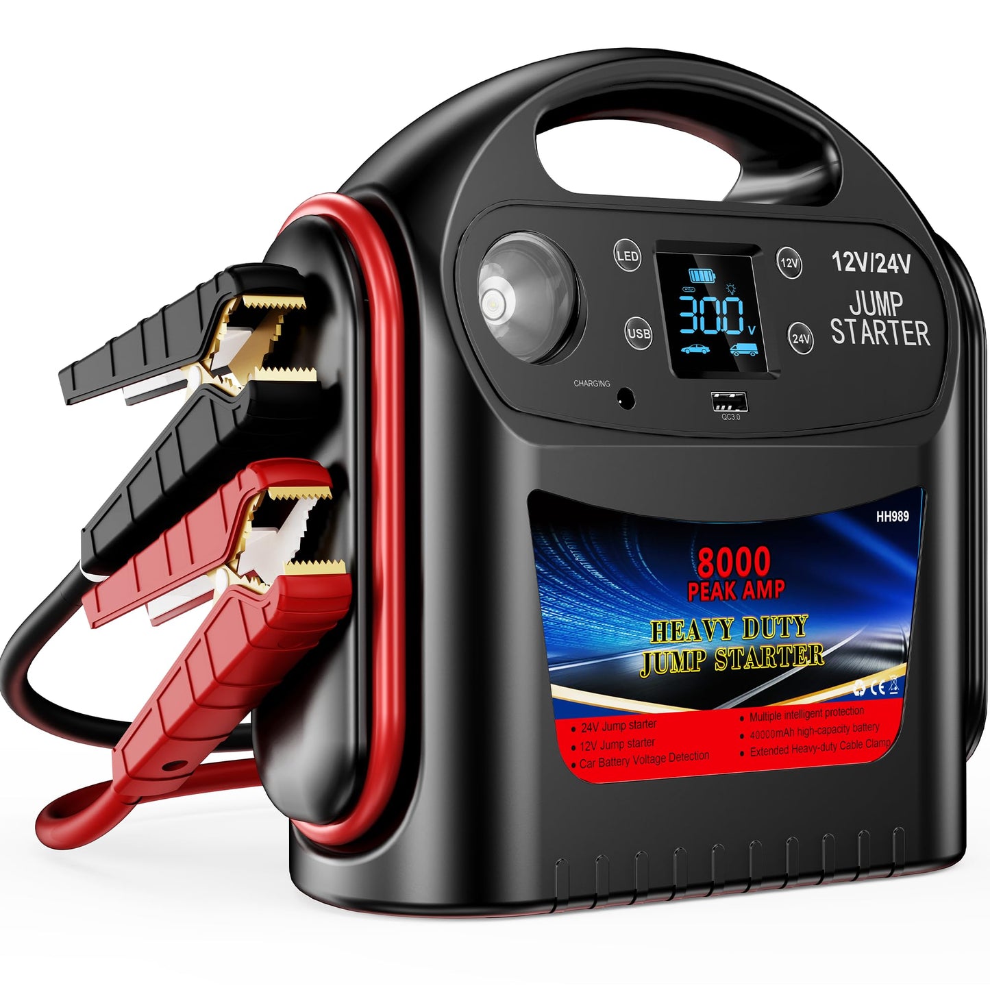 8000A Car Battery Jump Starter for All Gas/Diesel,12V/24V Intelligent Car Jumper Starter Battery Pack, Heavy Duty Portable Jump Box Power Pack with LED Light