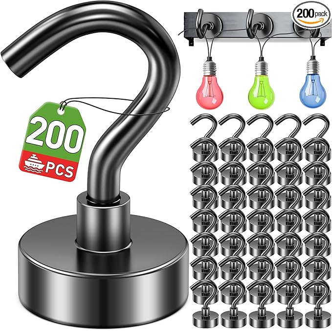 200 Pack Magnetic Hooks for 2026 Cruise Cabins Beach Vacation 30lbs+ Heavy Duty Magnet with Hook Metal Magnetic Hooks for Kitchen Fridge Grills Hanging Magnet Hooks for Classroom Locker Whiteboard