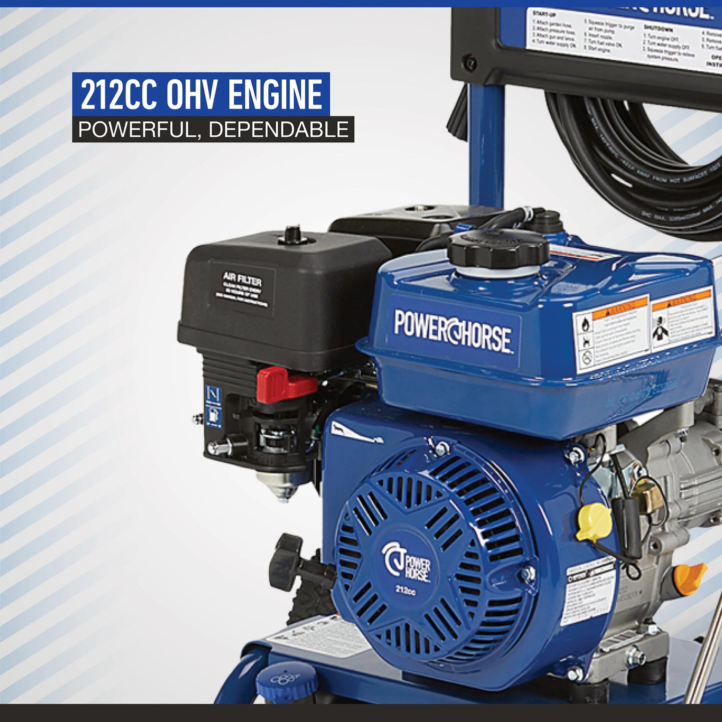 Powerhorse Gas Cold Water Pressure Washer, 3400 PSI, 2.7 GPM, Maintenance-Free Axial Pump, Steel Tube Frame
