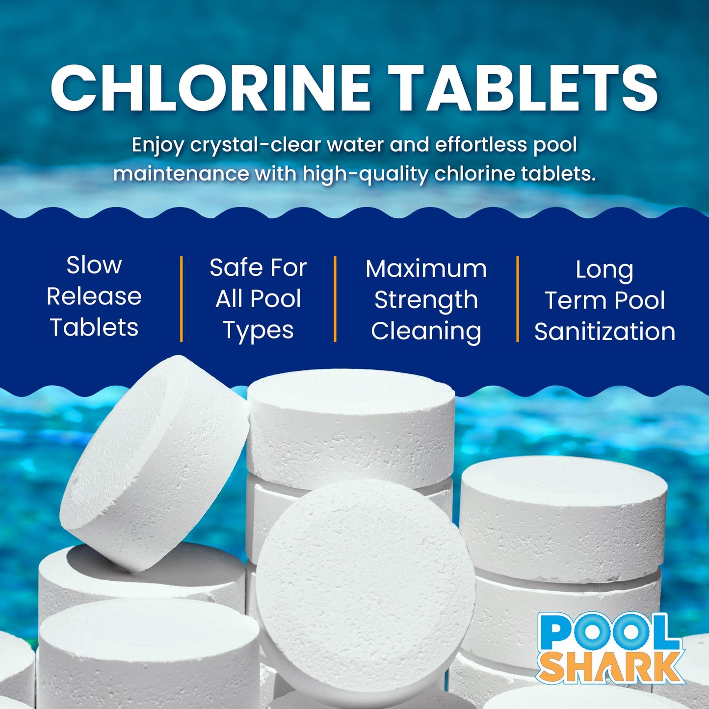 Pool Shark Swimming Pool Chlorine Tablets - 3-Inch Chlorine Tablets - Slow-Dissolving 90% Active Chlorine Tabs - Pool Chemicals for Inground Pools, Above Ground Pools, Saltwater, Spa, Hot Tub (25 lbs)