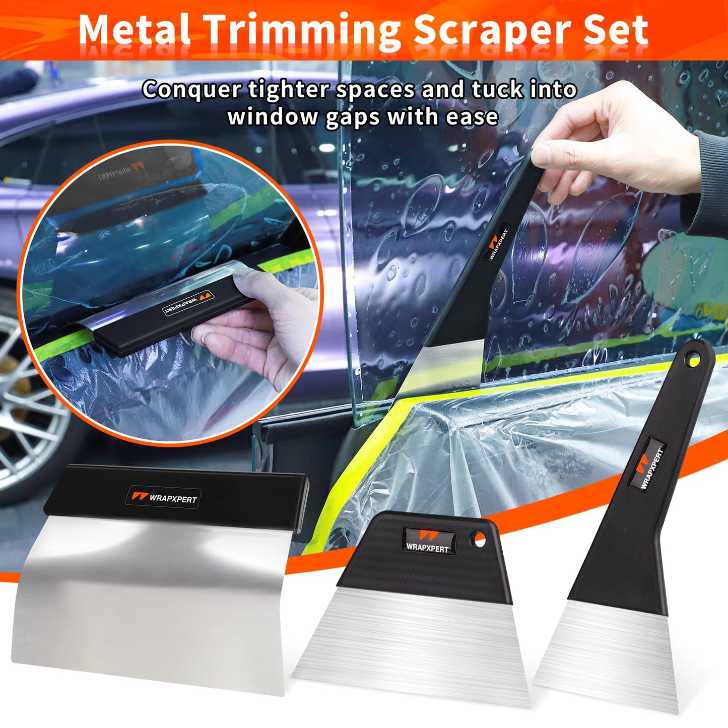 WRAPXPERT Window Tint Tools for Windshield/Rear/Side/Quarter Glass Window Film Installation, 20-in-1 Kits with LCD Heat Gun, Car Tint Squeegees, Utility Knives, Metal Trimming Scraper, Cleaning Cloth