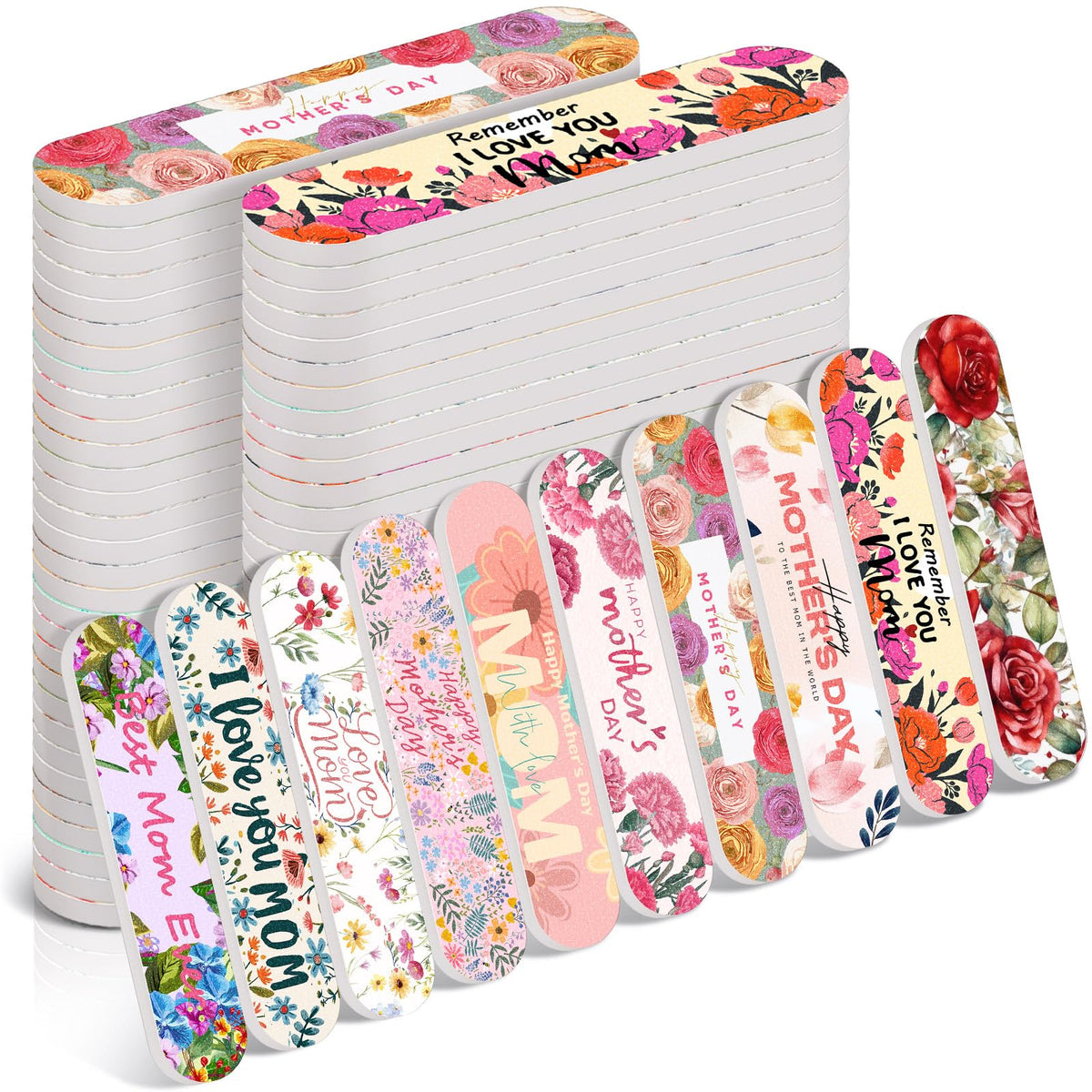 Lanties 50 Pcs Best Mom Ever Gifts for Women Bulk Double Sided Birthday Gifts for Mom Emery Board Nail Files Manicure Tools for Mother's Day Party Supplies