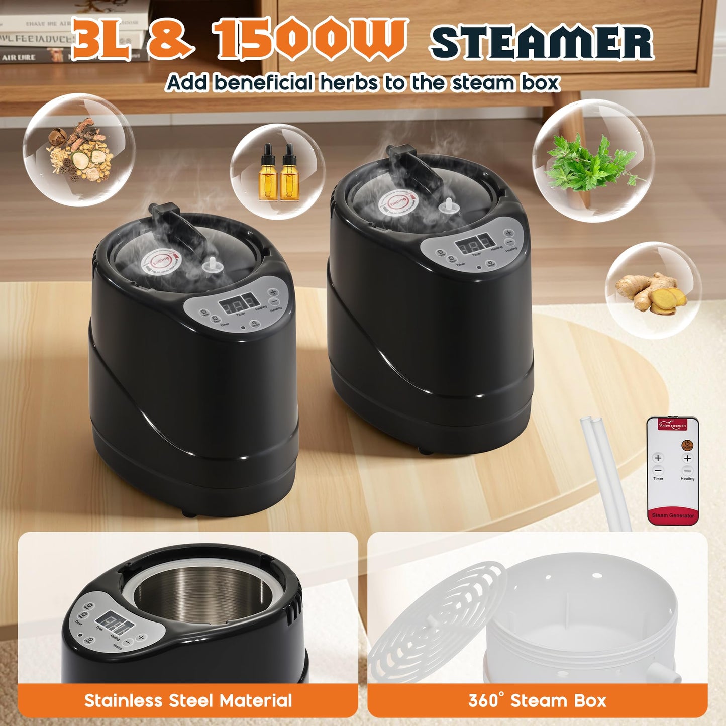 Albott 2 Person Steam Sauna for Home, Portable Sauna Tent with 3L 1500W Steamer, Extra Large Size 4.9’ x 3.3’ x 5.9’ Full Body Home Spa, Remote Control, Folding Chair, Grey