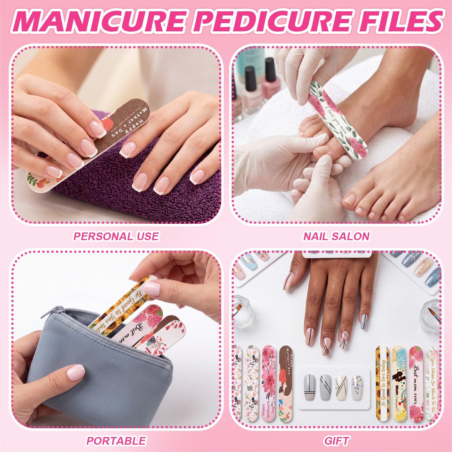 Lanties 50 Pcs Mother's Day Gifts for Women Bulk Best Mom Ever Gift Double Sided Emery Board Nail Files Manicure Tools for Mother's Day Party Supplies