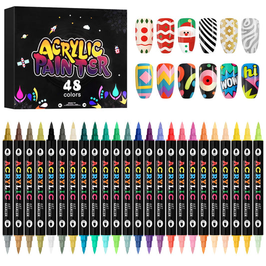 Kalolary 48 Color Nail Art Markers Set, 3D Nail Art Pens Point Nail Graffiti Dotting Pen Quick-Drying Waterproof Double Headed Acrylic Paint Pens Set for DIY Nails Art Design