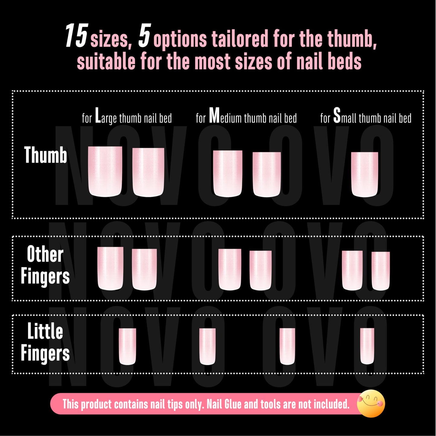 NOVO OVO Short Square Nail Tips 150Pcs Cat Eye, Light Pink Sharp Square Gel X Nail Tips, Glossy Finished with Top Coat, Full Cover Fake Nails No C Curve for Home DIY Typing Scenario, 15 Sizes