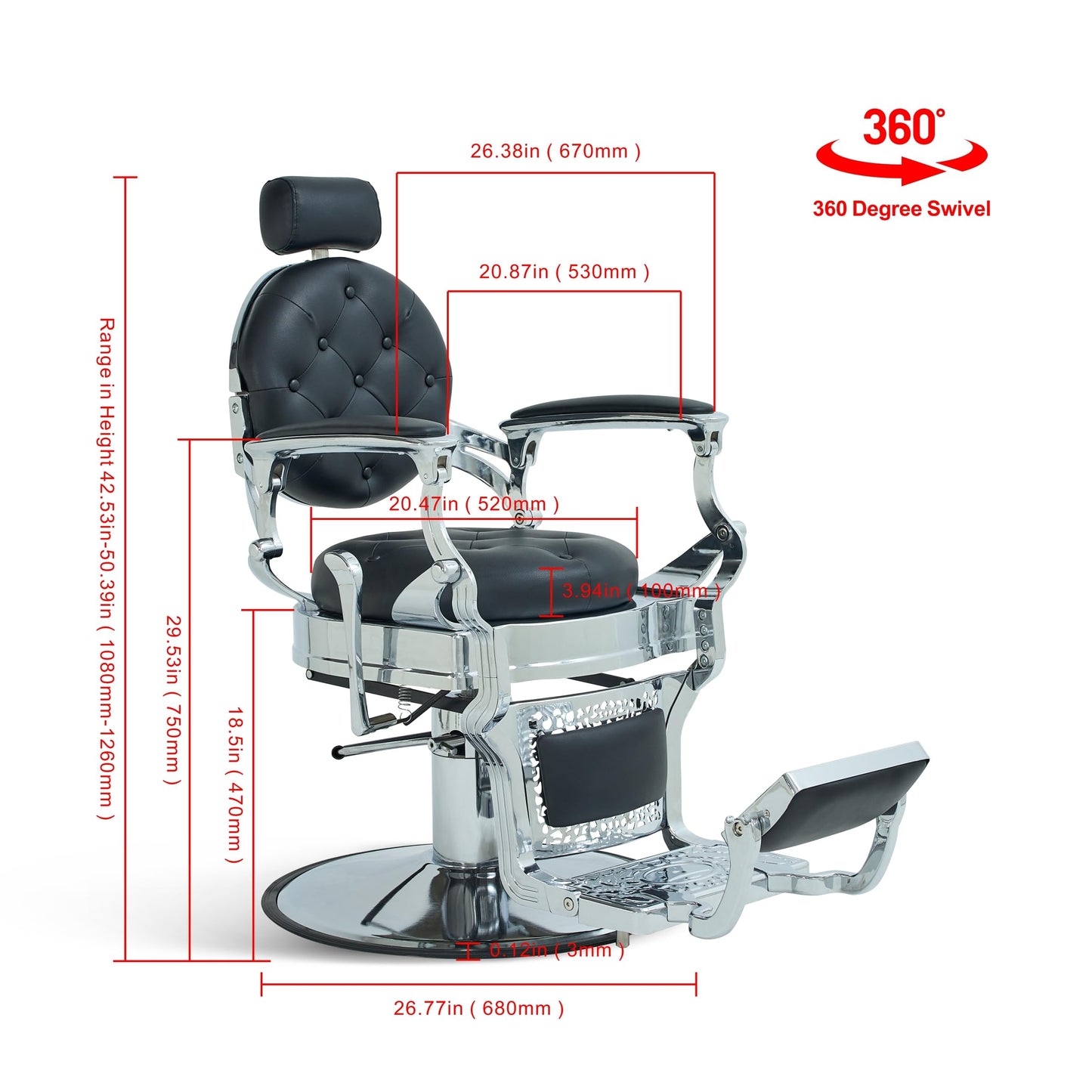 Lilfurni Professional Adjustable Vintage Barber Chair for Hairdressers Heavy Tattoo Shampoo Beauty Salon Equipment(Golden)