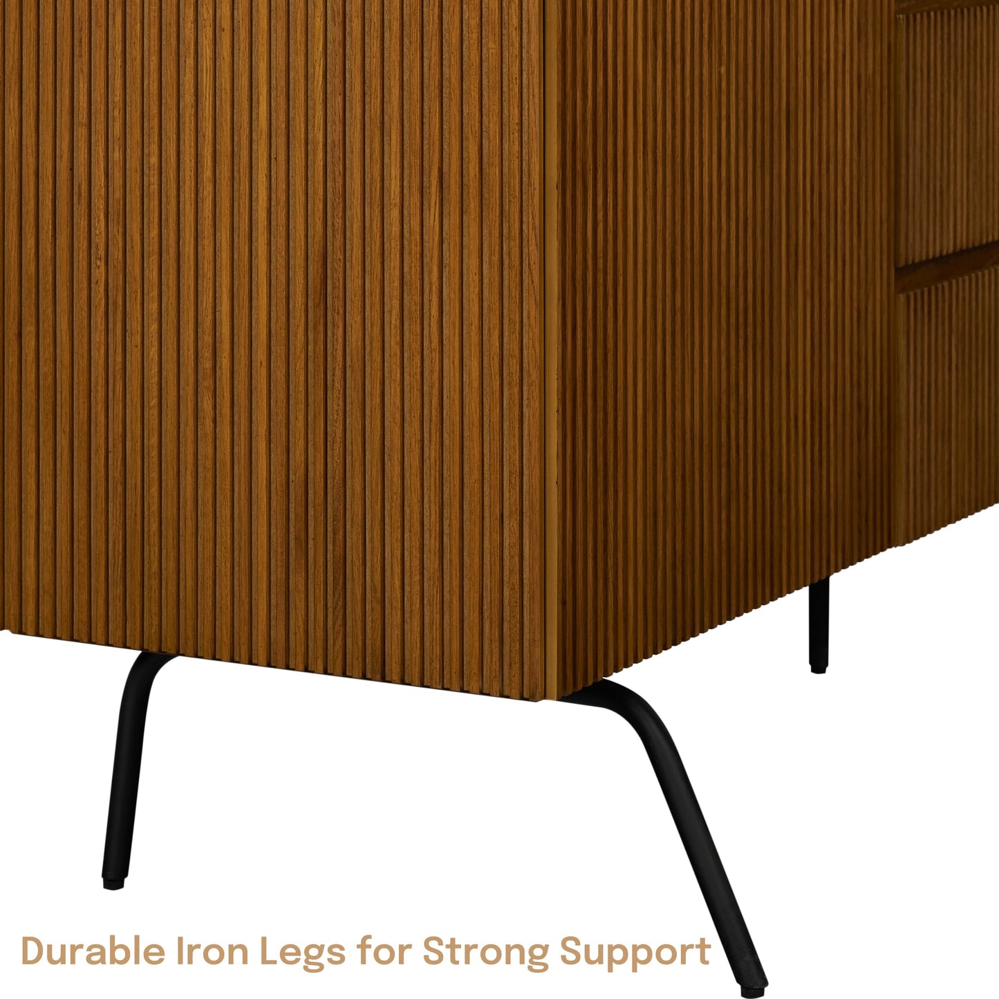 NTC Veil Large Sideboard with 2 Doors and 3 Drawers, Buffet Cabinet with Vertical Groove Design and Metal Legs, Storage Cabinet for Living Room, and Entryway, Effortless Assembly - Rustic Oak