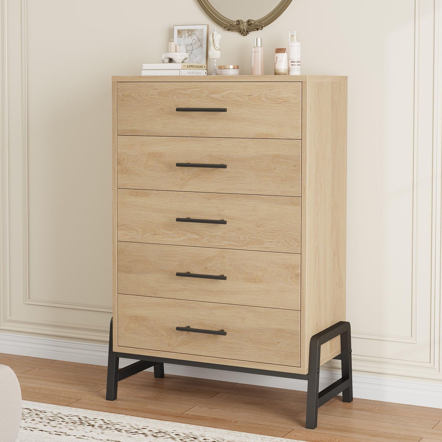 GarveeHome 5 Dresser for Bedroom, 50.5 in Tall Drawer with Large Storage Space, Freestanding Wooden Closet Storage Dresser Chest for Living Room, Bedroom, Entryway, Natural Oak