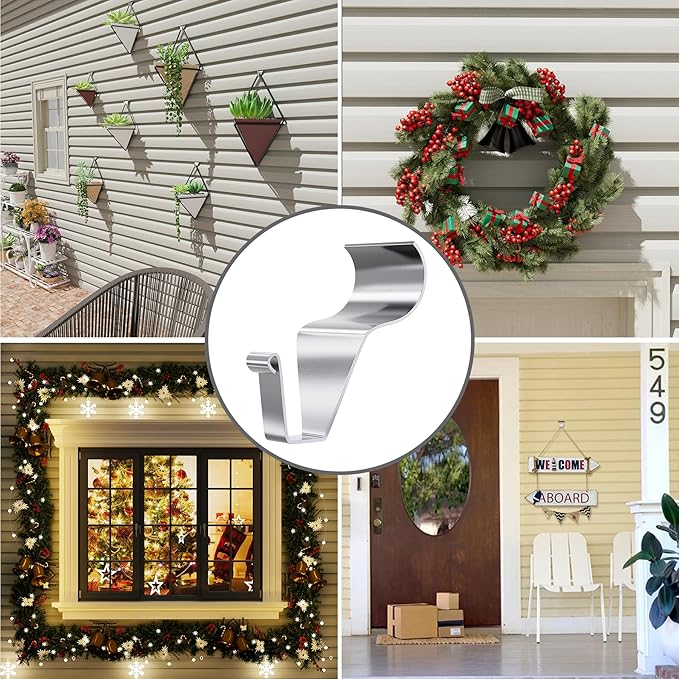 Antimbee Vinyl Siding Hooks Hanger,10 Pack No Hole Siding Hanging Hanger,Heavy-Duty Stainless Steel Siding Hooks for Hanging on Patio,Vinyl Siding Clips Applicable to Outdoor or Holiday Decoration