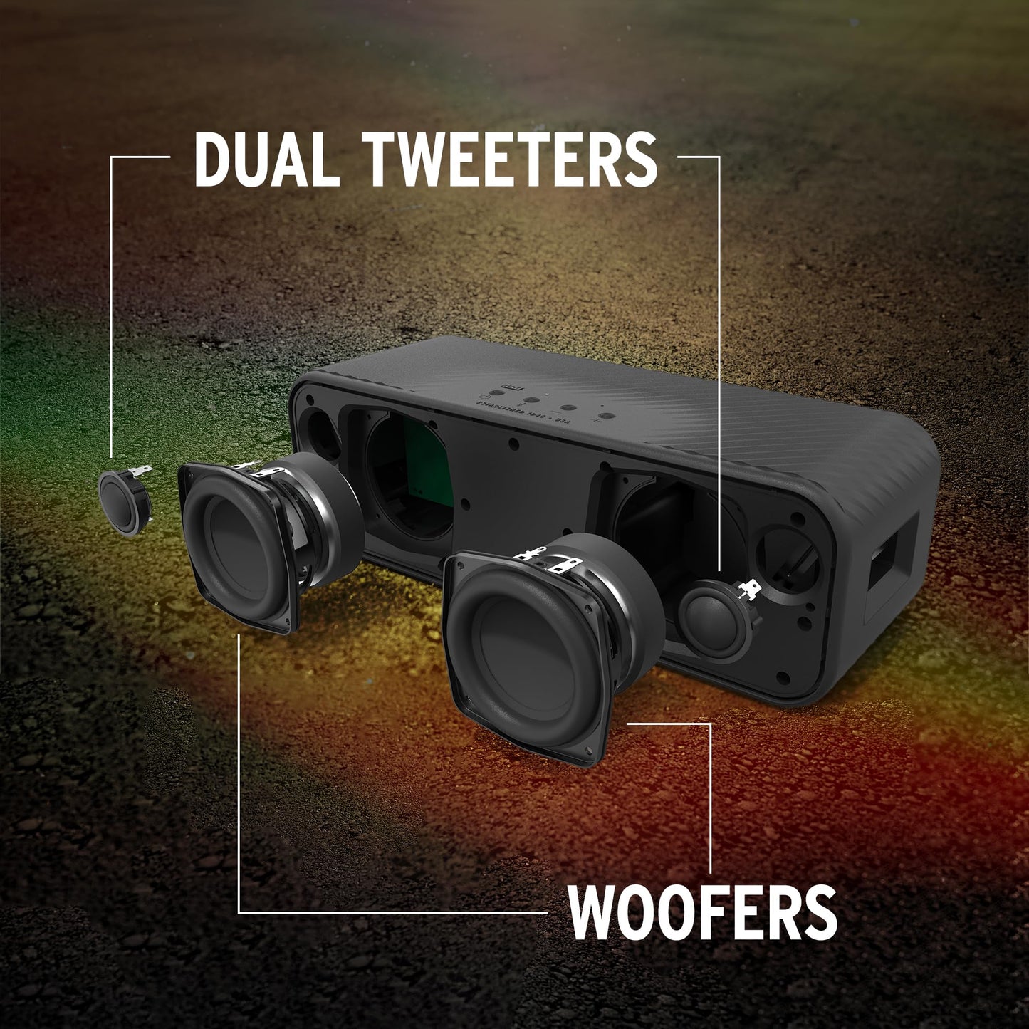 Klipsch The Detroit Portable Bluetooth Speaker with Dual 1" tweeters and 3" woofers, IP67 dust and Waterproof Rating, 20 Hours of Playtime for a Premium Live Concert Experience