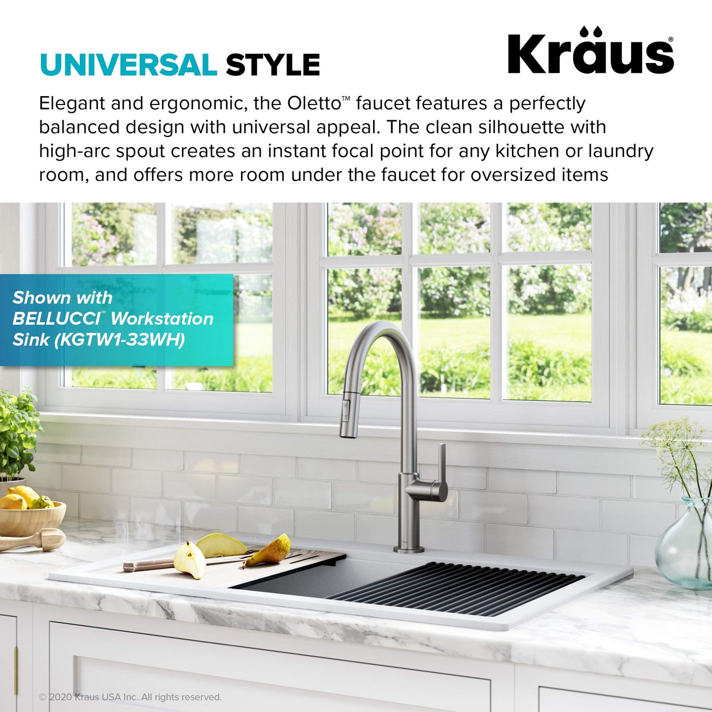 KRAUS Oletto Single Handle Pull Down Kitchen Faucet in Spot Free Stainless Steel, KPF-2820SFS