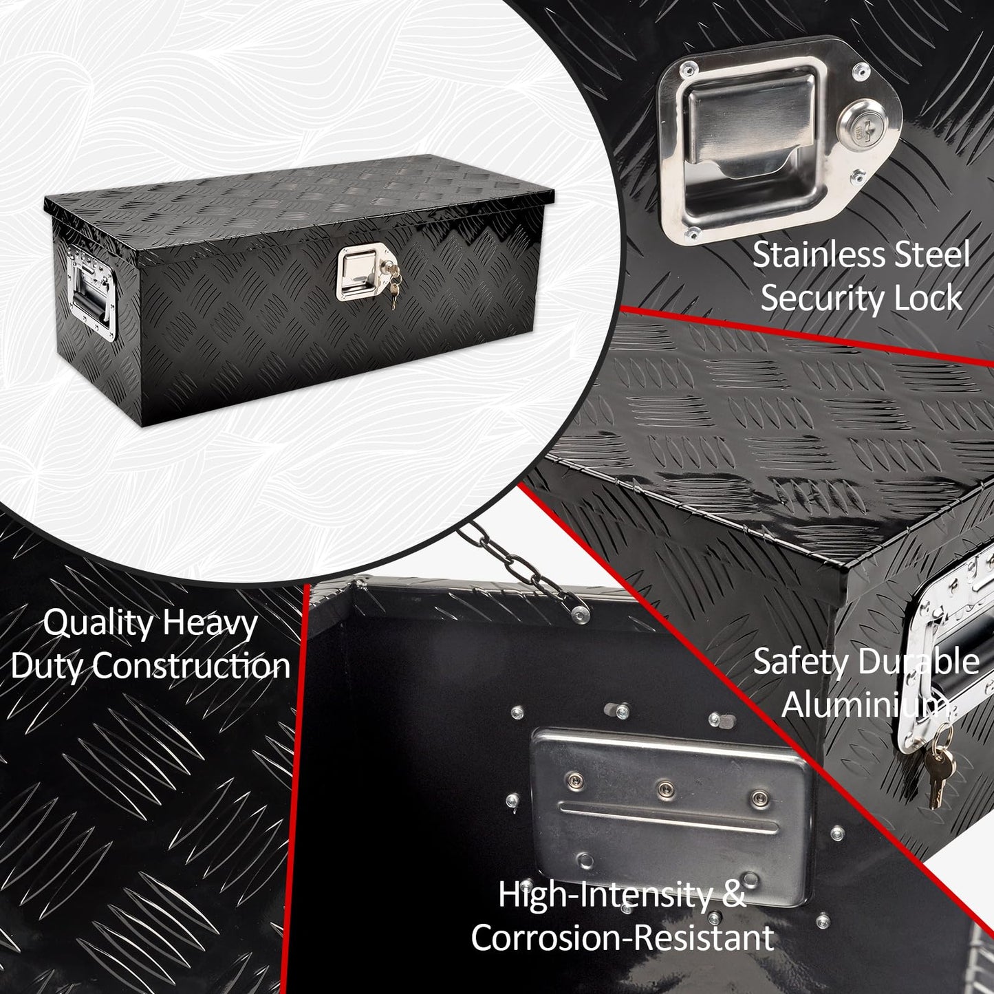 TBAPFS 30 Inch Black Aluminum Tool Box 5 Bar Tread ToolBox for Truck Bed Car Outdoor Trailer Pickup Underbody RV ATV Storage Underbed Tools Organizer w/G Lock &Keys - 30''X13''X10''
