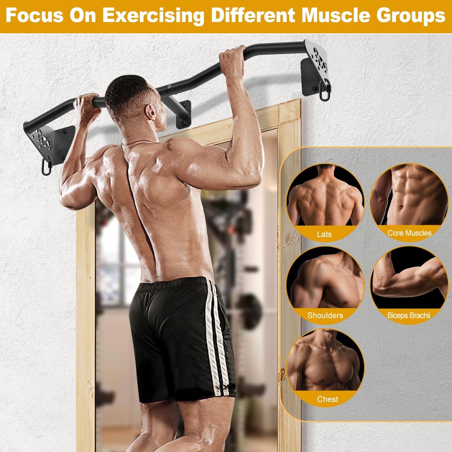 Kipika Heavy Duty Wall Mounted Pull Up Bar, Doorway Pull-Up Bar for Home Gym, Upper Body Strength Training (32" M Type)"