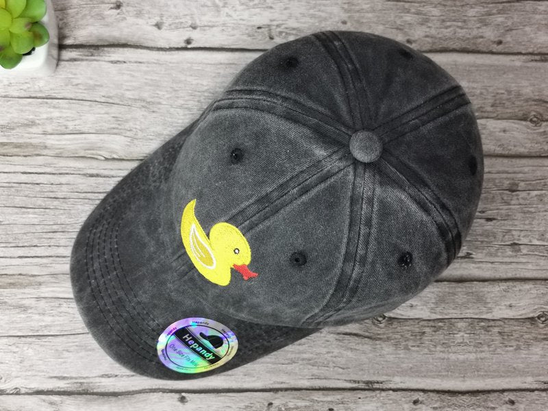 Hepandy Embroidered Yellow Duck Baseball Hat, Lover Gifts for Men Women, Washed Black Embroidery Adjustable Cap, Outdoor Snapback Hat Dad Hat