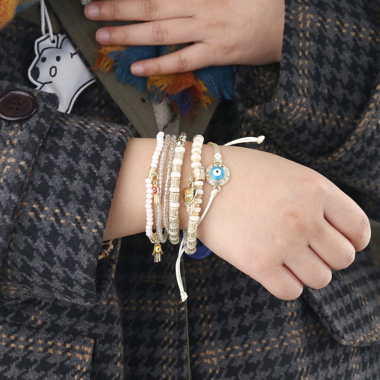 MILACOLATO Bohemian Bead Bracelets Set, Multilayer Evil Eye Stackable Bracelets, Comfort-Fit Stretch Bracelets for Women 6 Sets