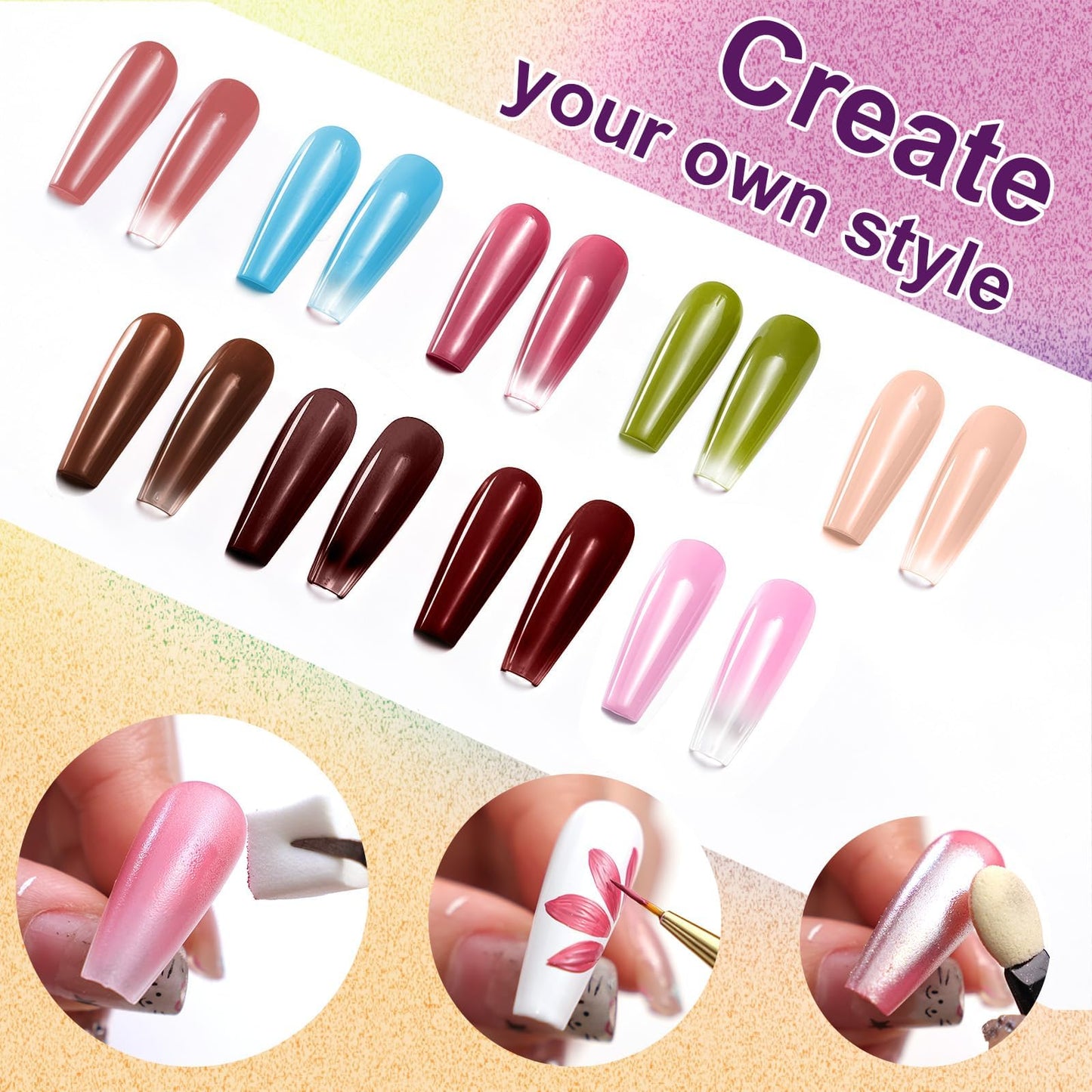 U-Shinein Gradient Painting Gel Set, 9 Colors Ombre Gel Nail Polish Red Brown Light Blue Pink Sponging for Pigment Pat Aura Nails French Manicure Soak Off UV Canyon Bloom