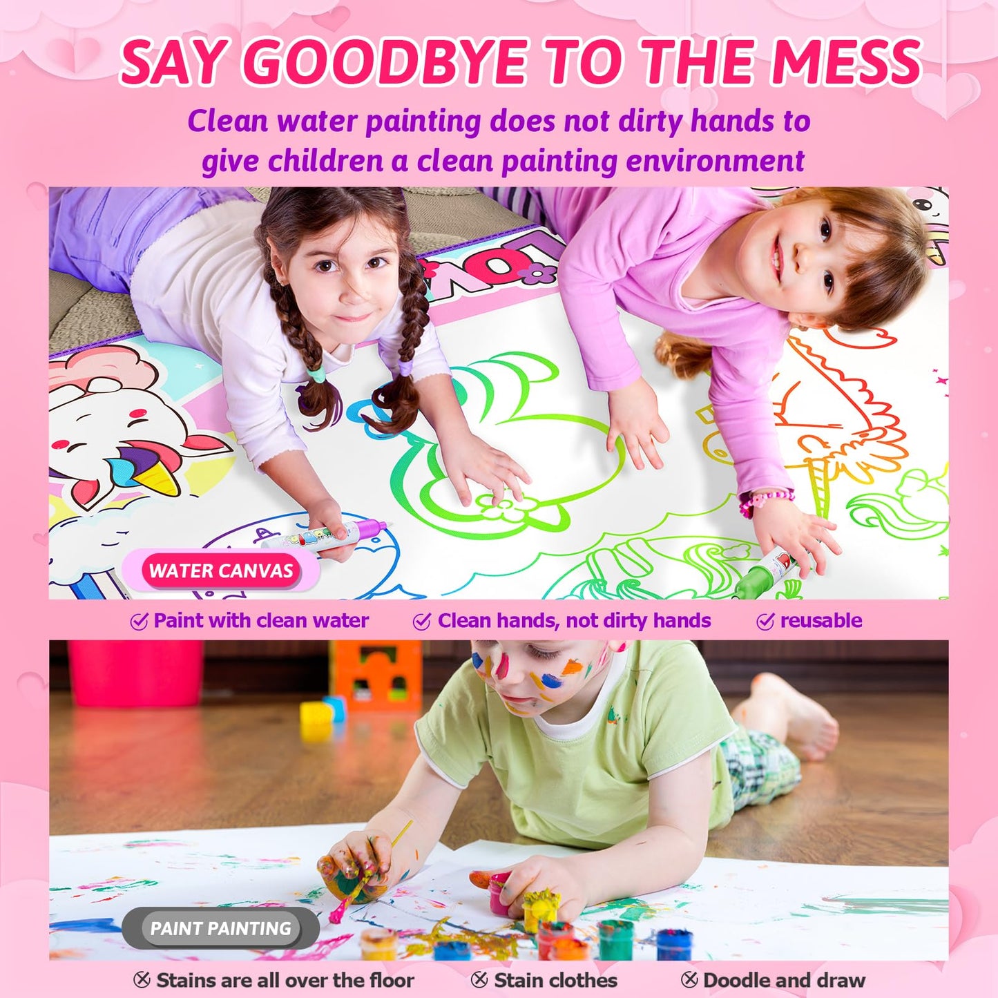 Water Doodle Mat,40 x 32 Inch Large Drawing Mat with Backpack,Educational Toys Gifts for Kids Boys Girls,Mess Free Painting for Toddlers Age 2 3 4 5 6 7 8 Year Old