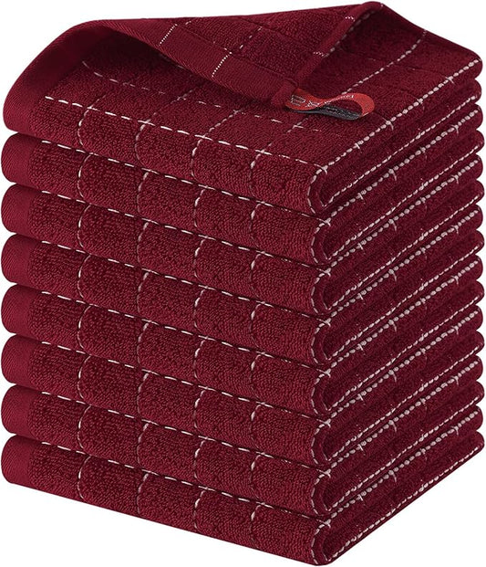 Homaxy 100% Cotton Terry Kitchen Dish Cloths, Ultra Soft and Absorbent Dish Towels for Kitchen, Suitable for Drying and Washing Dishes, 8 Pack, 12 x 12 Inches, Burgundy Red