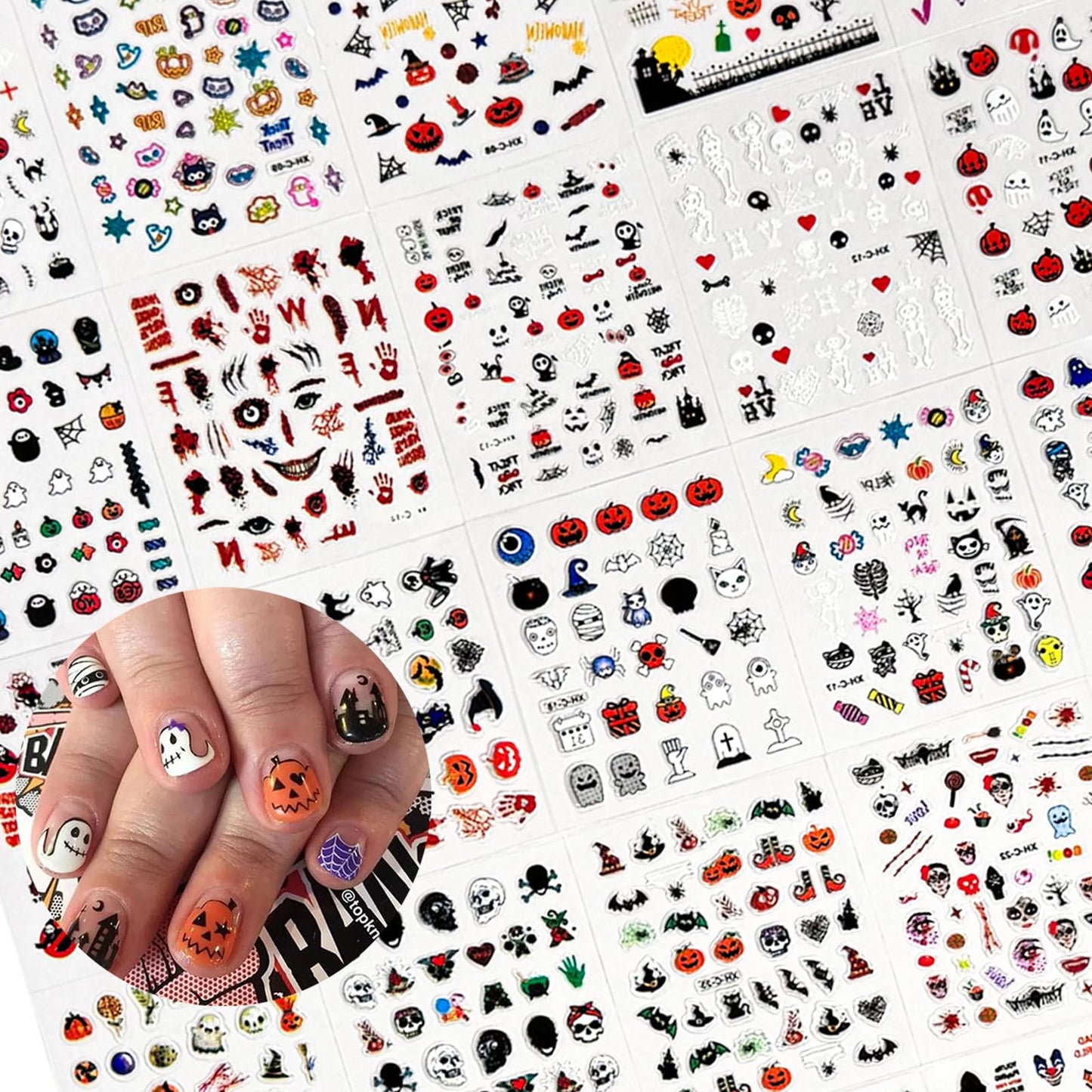 30 Sheets Halloween Nail Stickers Cute Ghost Pumpkin Nail Stickers 3D Self-Adhesive Nail Decals Bat Skull Nail Art Sticker Holiday Nails Design Accessories for Women Gilrs Nails Art Decoration