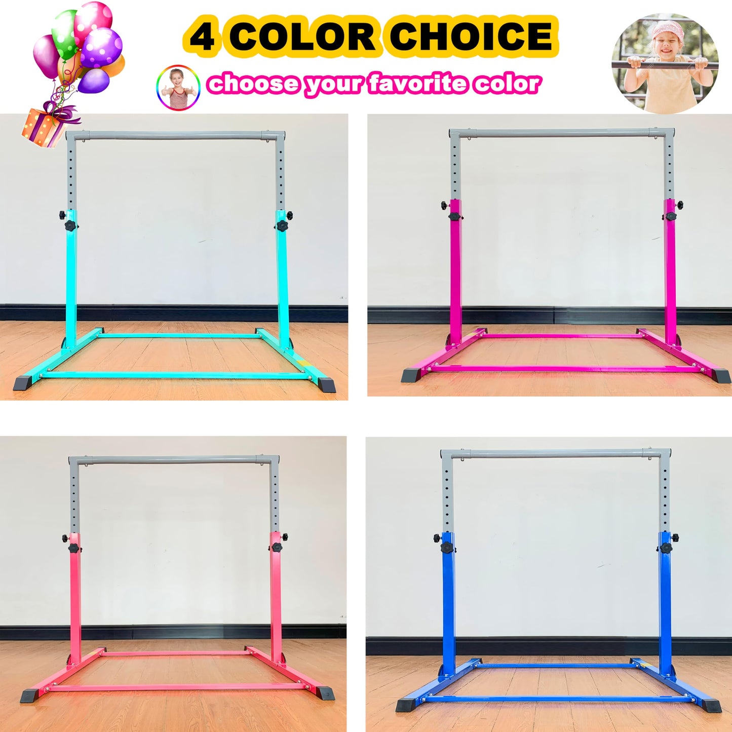 MARFULA Gymnastic Bar for Kids Gymnastic Kip Bar Horizontal Bar Teal Bar Gymnastic Training Equipment for Kids 3-15 Years Home and Club Use