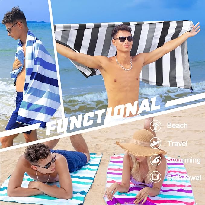 Exclusivo Mezcla 6 Pack Microfiber Quick Dry Beach Towels, Oversized Lightweight Sandfree Pool Towels for Swimming Camping Travel with Bagn (Mixed Color, 35x70 Inches)