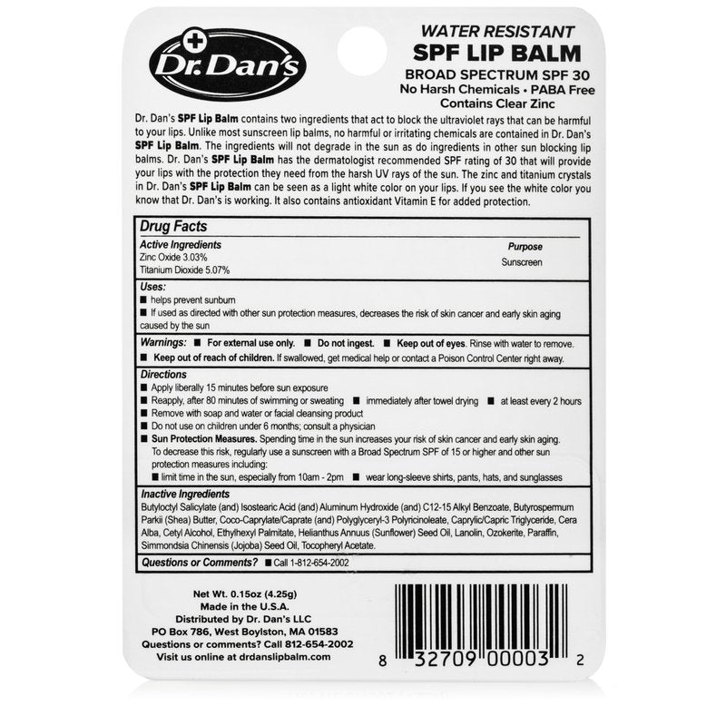 Dr. Dan's Mineral Based SPF 30 Lip Balm -1 Pack
