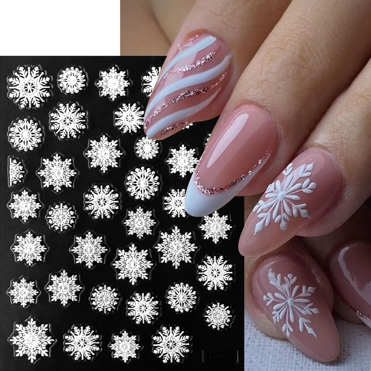 4 Sheets 5D Snowflake Nail Art Stickers Color Snowflakes Nail Decals White Snow Cover Christmas Tree Design Self-Adhesive Pegatinas Uñas Xmas Nail Stickers Winter Nail Decals for Women Nails