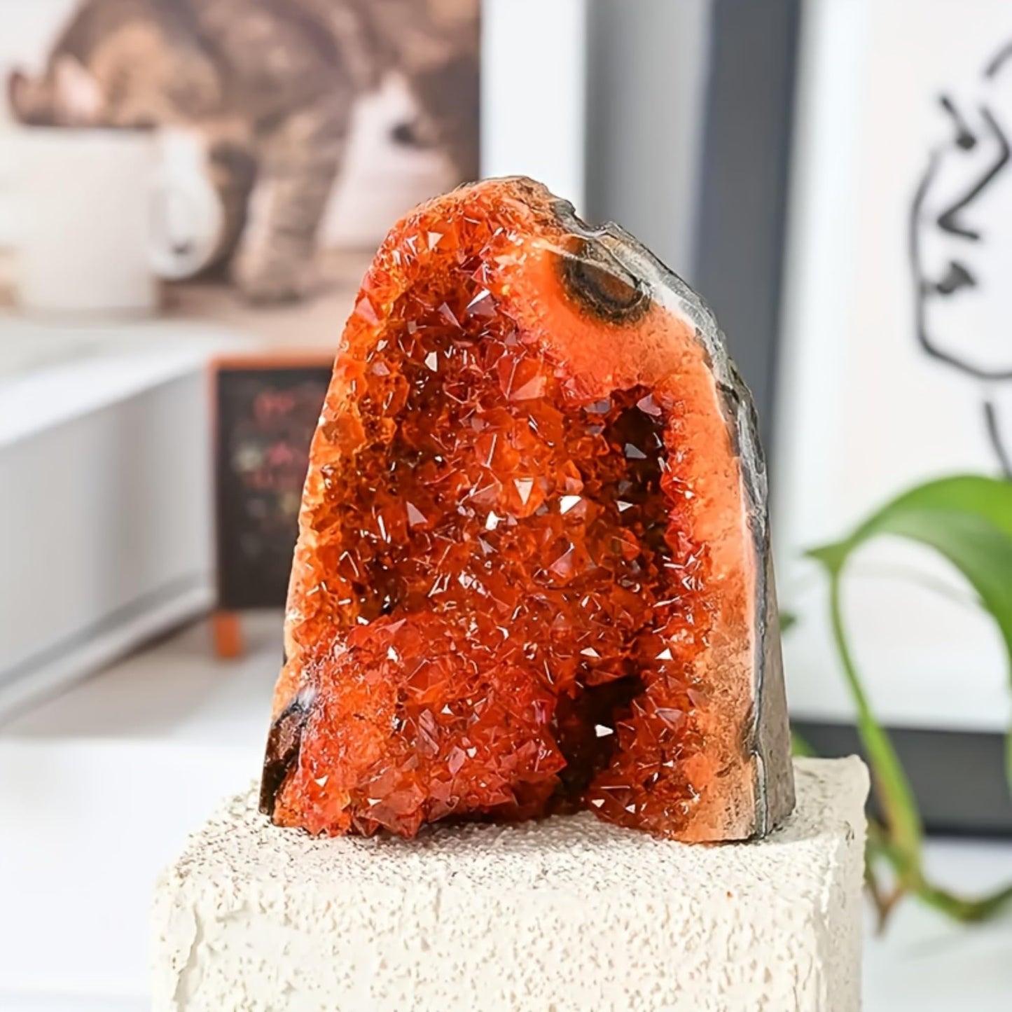CrystalHola 200-700g Selected Raw Geode Quartz Cluster Home Feng Shui Ornaments Energy Stone Healing Tools Meditation Feng Shui Decoration,Stone Display Piece, Mineral Specimen (Orange, 200-300g)