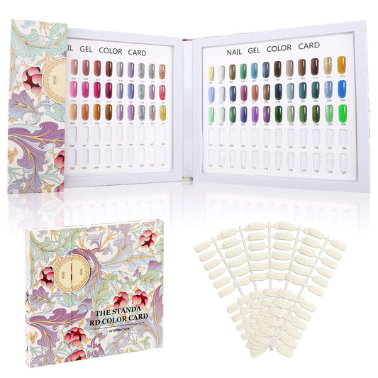 Segbeauty 120 Nail Colors Chart Display, Nail Polish Organizer Swatches Cardboard with 120 False Nails Tips, Salon Nails Gel Polish Color Card Book Swatches Stick Supplies Showing Board Tool
