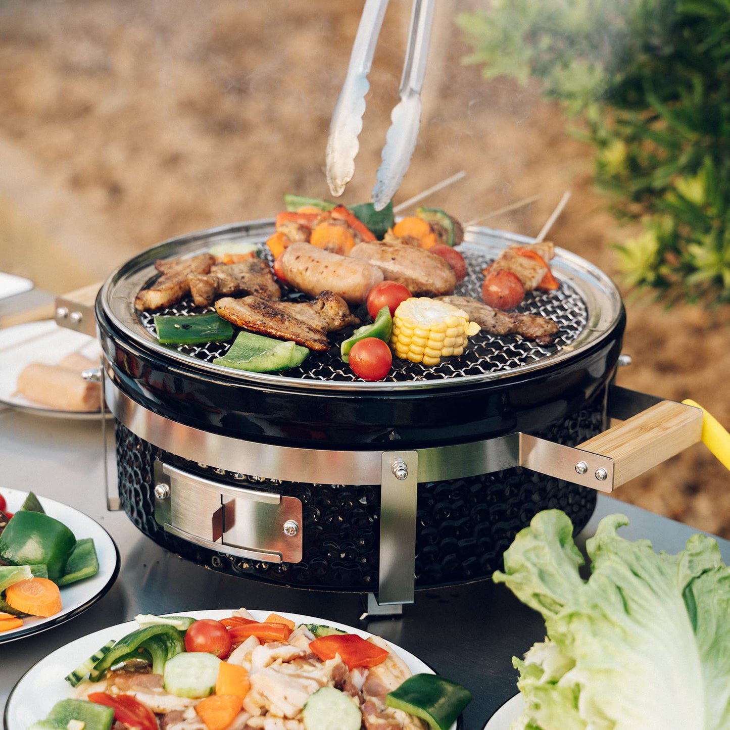 ONLYFIRE GRILLS Ceramic Hibachi Charcoal Grill with Grid Lifter, 14" Portable BBQ Yakitori Grill with Stainless Steel Grate for Outdoor Patio Backyard Barbecue Cooking, GS305
