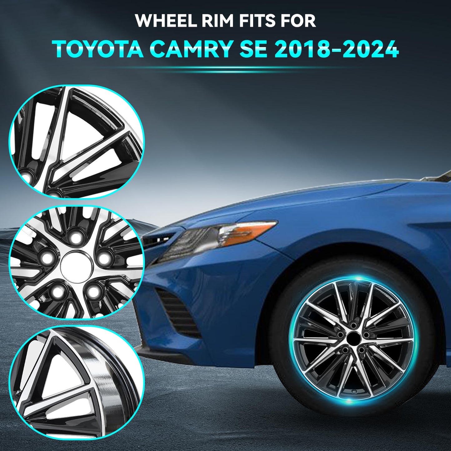 HOLUEKU New 18 Inch 18x8 Inch Premium Aluminum Alloy Wheel Rims Fit for Toyota Camry SE 2018 2019 2020 2021 2022 2023 2024, ALY69133U45N, Machined Black Wheels OEM Design Rim