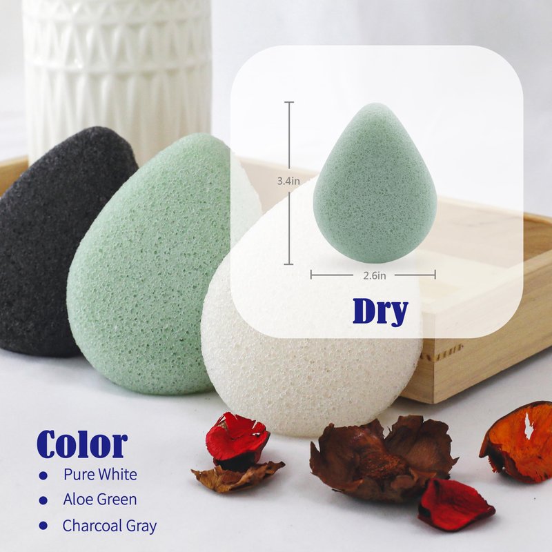 myHomeBody Natural Konjac Facial Sponges – Teardrop Shape - for Gentle Face Cleansing and Exfoliation, Set of 4 (Color Will Be Shipped Randomly)