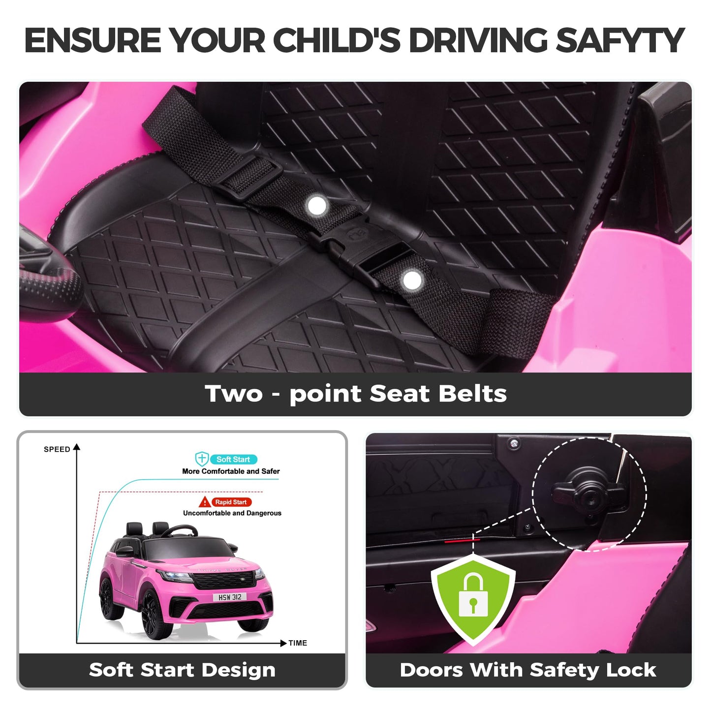 Licensed Land Rover Velar Kids Electric Ride On Car by TOBBI, Toddler 12V Battery Powered 4 Wheeler Driving Vehicle Toy with Remote Control/Safety Belt/Horn & LED Lights for Children Under 8-Pink