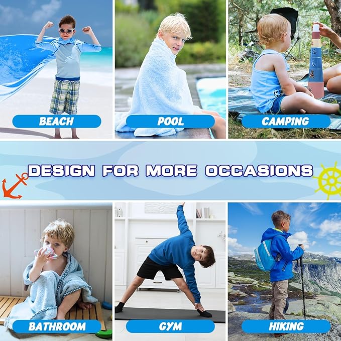 WERNNSAI Kids Beach Towel for Boys - 30” x 60” Shark Sand Free Swim Towels Pool Beach Towel for Boys Kids Quick Dry Absorbent Super Soft Beach Blanket Camping Travel Bath Shower Towel