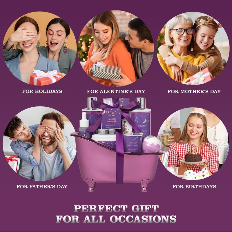 Spa Gift Basket Bath Basket Spa Kit Spa Gifts for Women, Bath and Body Basket Set 10pcs Self Care Kit Lavender Scent Birthday Gifts Skin Care Set, Christmas Gifts, Beauty kits Bridal Shower