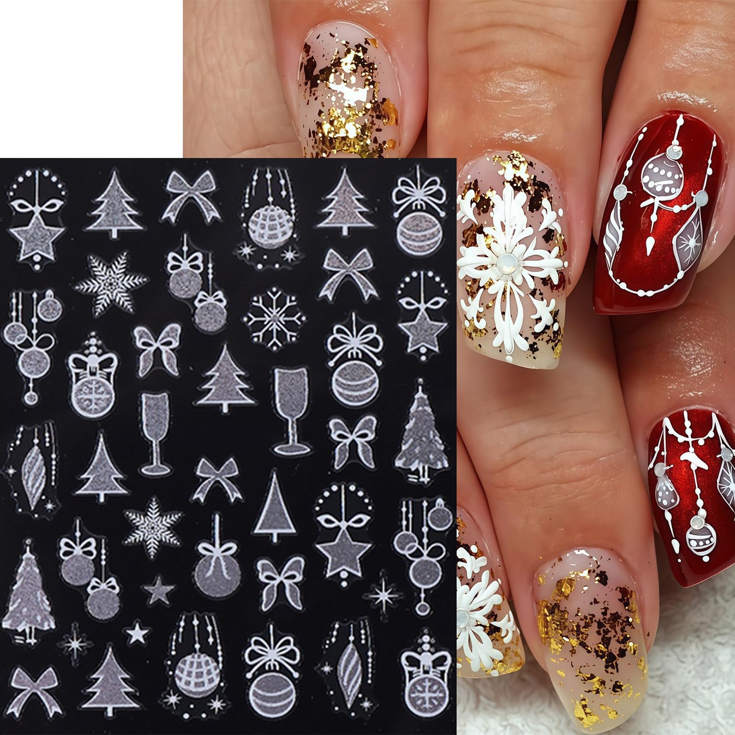 9 Sheets Glitter Christmas Nail Art Stickers Snowflake Christmas Tree Nail Decals 3D Self-Adhesive Bow Snowball Santa Claus Nail Design DIY Christmas Nail Supplies Star Elk Nail Decoration for Women